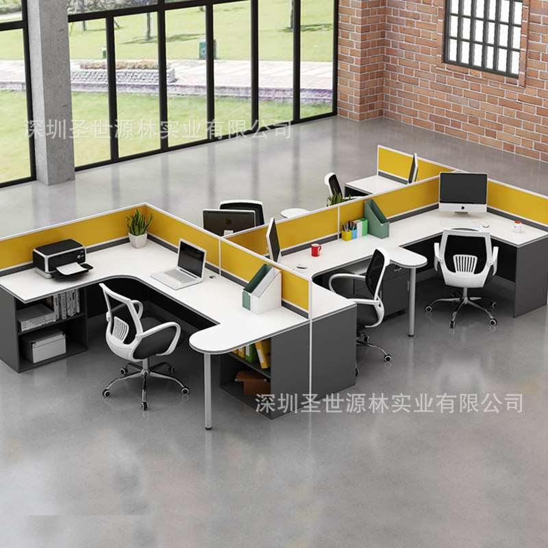 职员办公桌5人位员工桌现代屏风卡座办公桌椅组合4人位桌带主管位图片