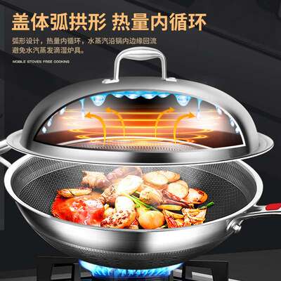 批304不锈钢锅盖加厚一体成型30/32/34/36/38cm加高炒锅盖子食品