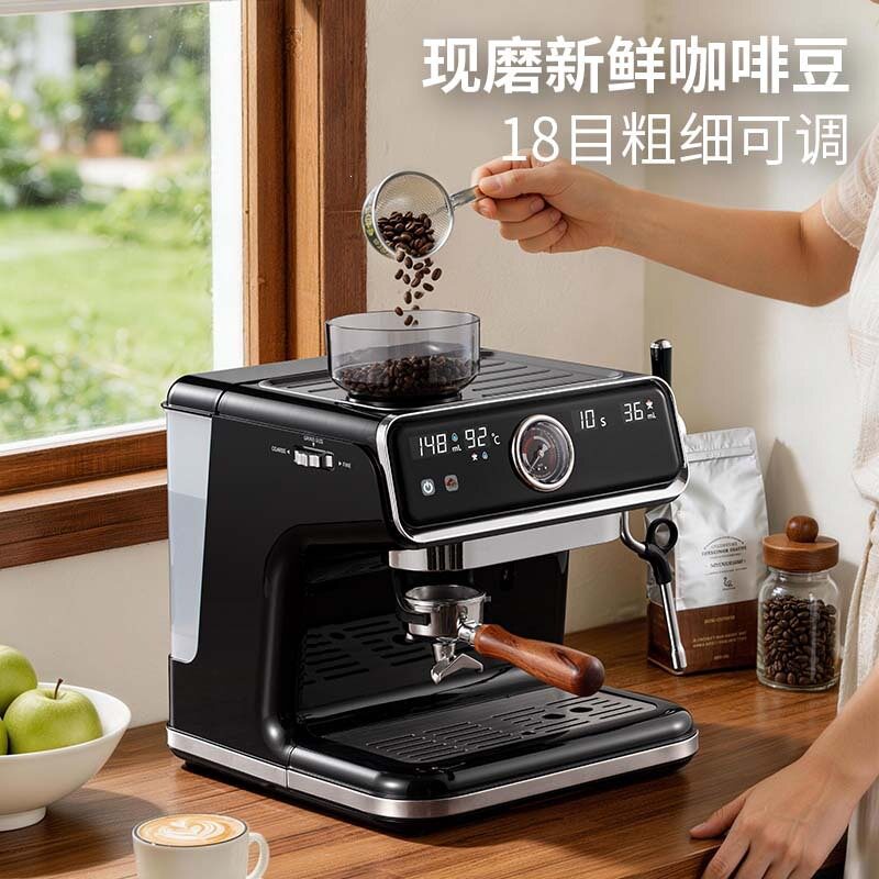 研磨一体半自动意式浓缩咖啡机带表带研磨触屏按键跨境外贸厂家