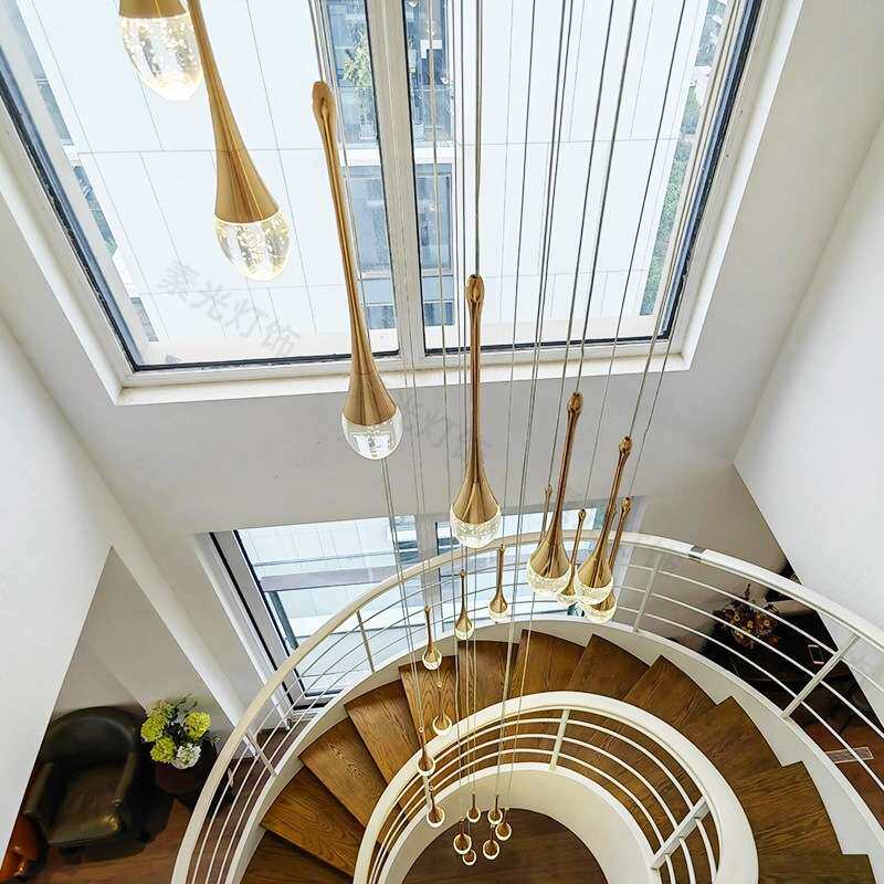 挑空别墅水晶旋转客厅楼梯吊灯复式楼loft高档设计师长吊灯轻奢