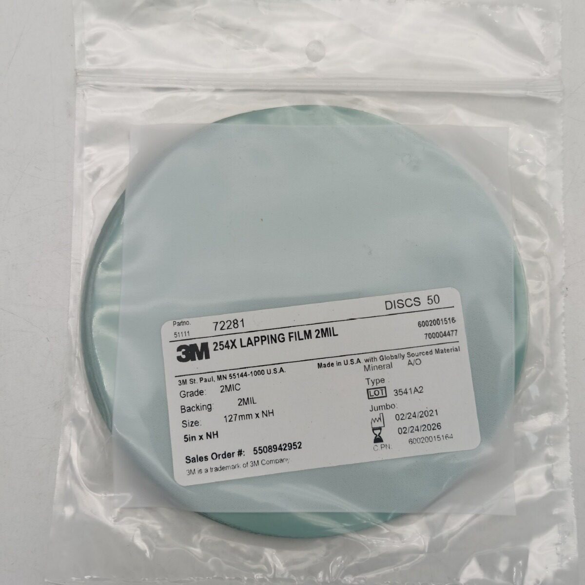 3M254X砂纸片5寸研磨片2mic用于通讯光纤行业