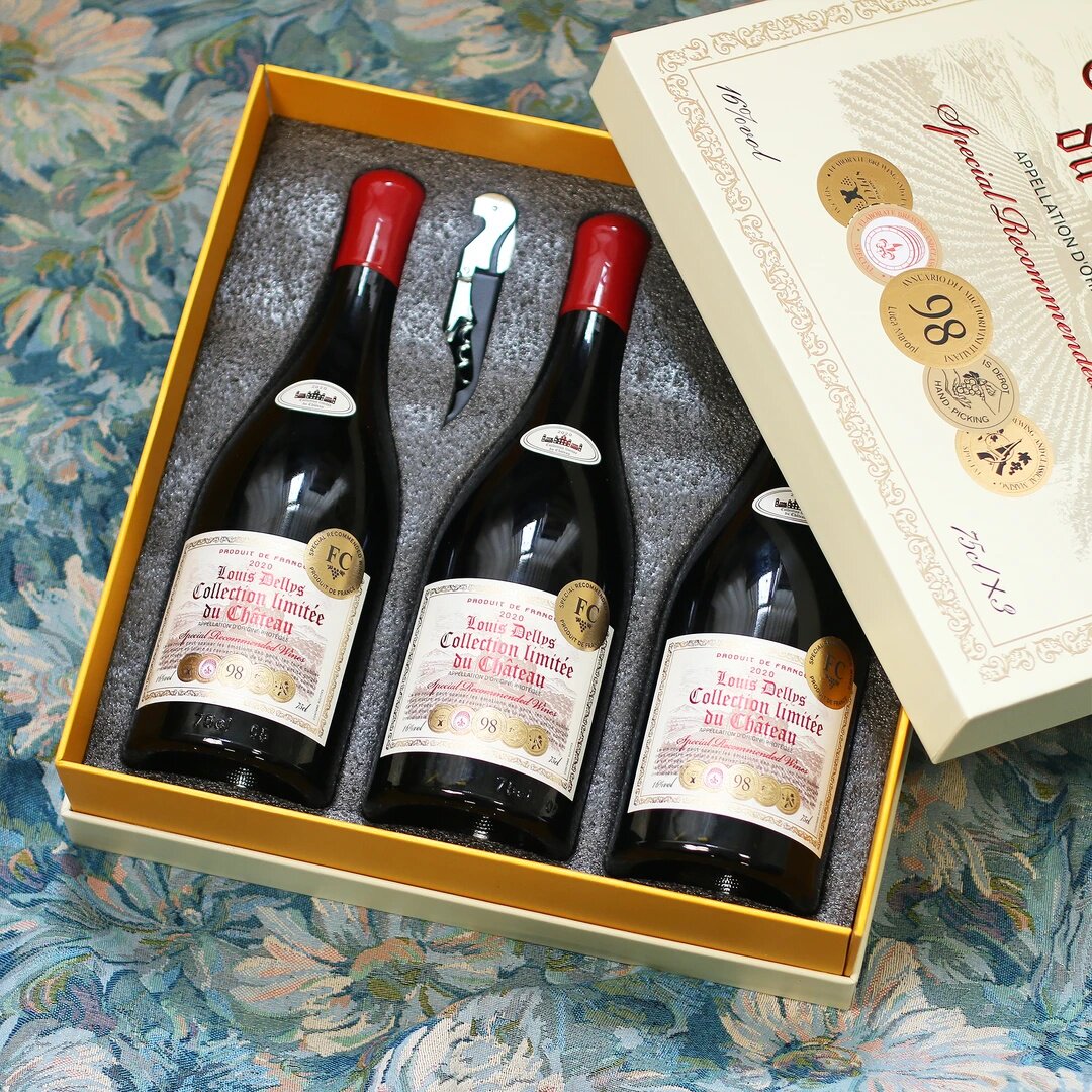 法国路易帝利斯罗纳河谷干红葡萄酒16度原瓶进口750ml*3瓶礼盒装