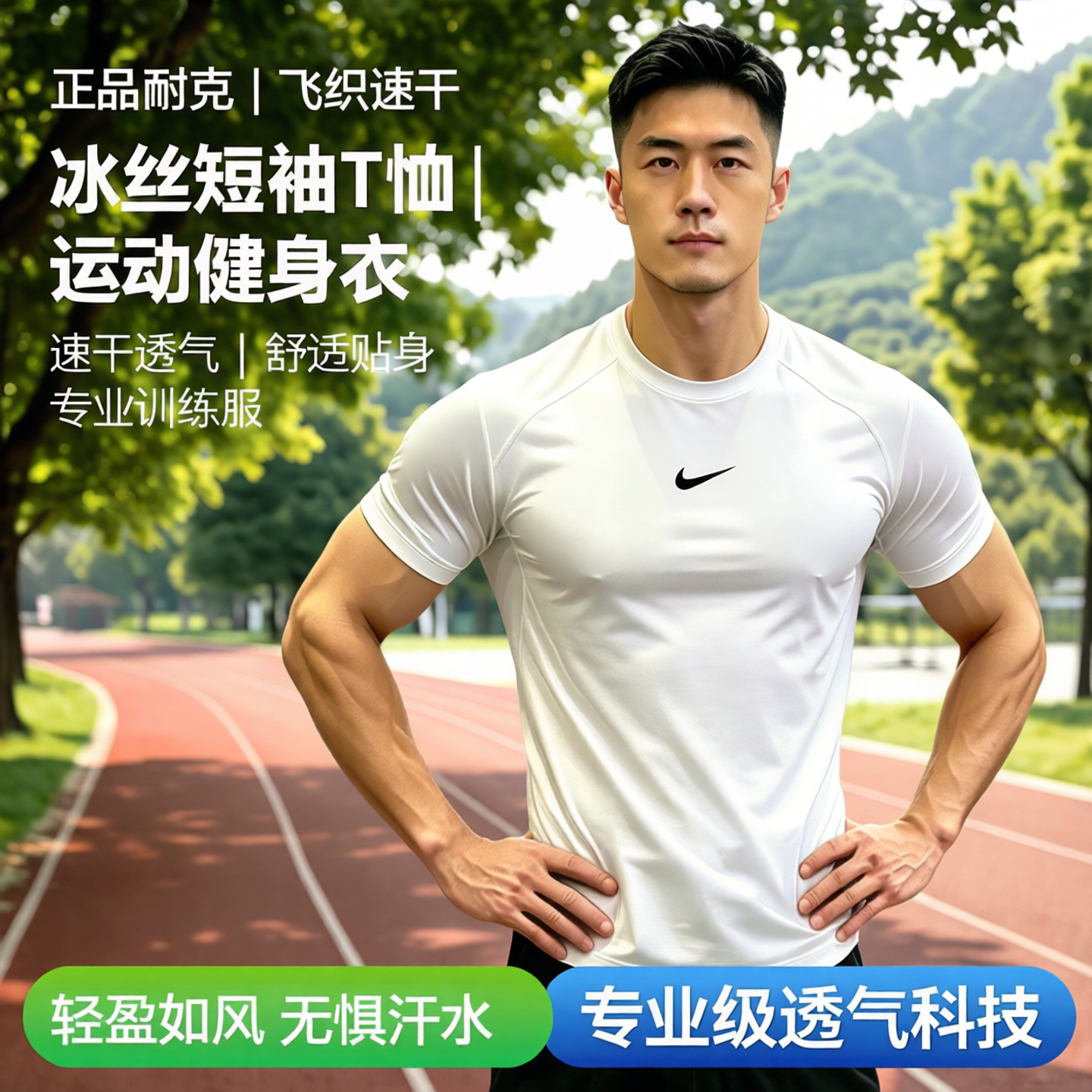 正品耐克飞织速干冰丝短袖T恤男装新品运动健身衣训练服体恤