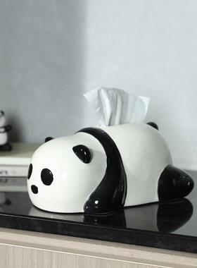 创意陶瓷熊猫纸巾盒可爱动物抽纸盒客厅桌面装饰摆件家用餐巾纸盒