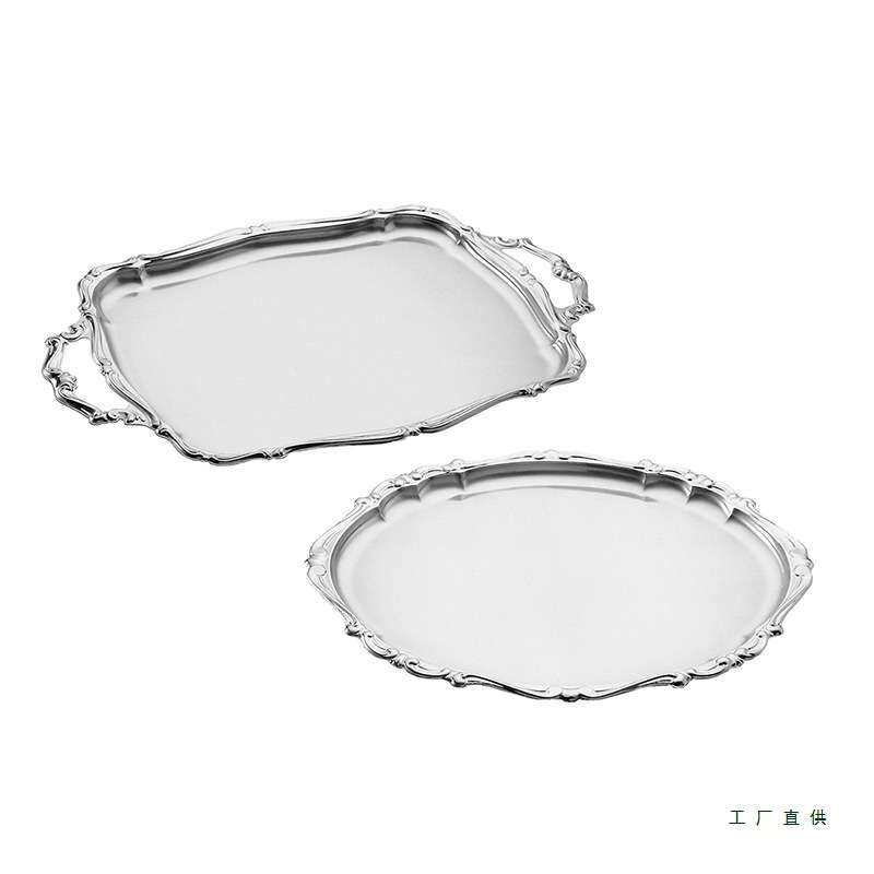 意大利进口不锈钢欧式复古浮雕银色托盘杯垫首饰盘点心餐盘