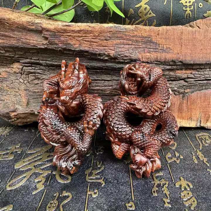 雷枣木老枣木雕刻手把件祥龙盘生肖龙挂件饰品桌面文玩工艺品摆件