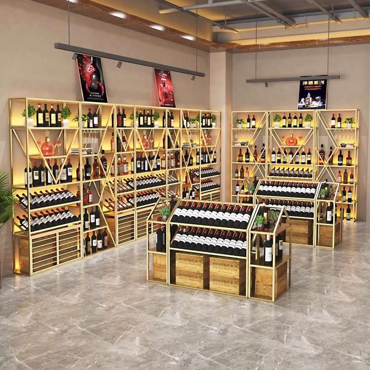 红酒柜展示架靠墙多层铁艺酒庄威士忌酒水陈列架商用酒吧酒架