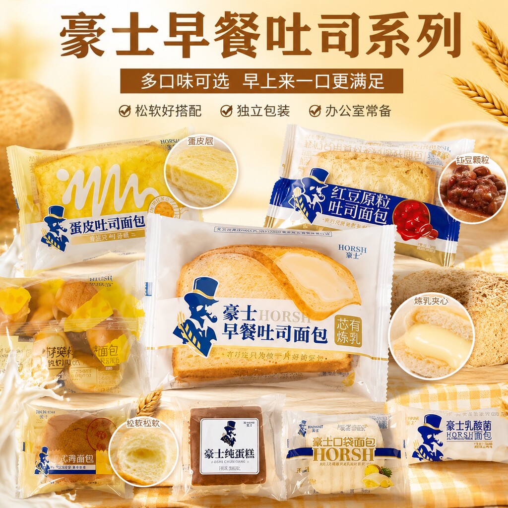 豪士小小面包蛋皮吐司乳酸菌小口袋代餐早餐夹心吐司纯蛋糕全系列