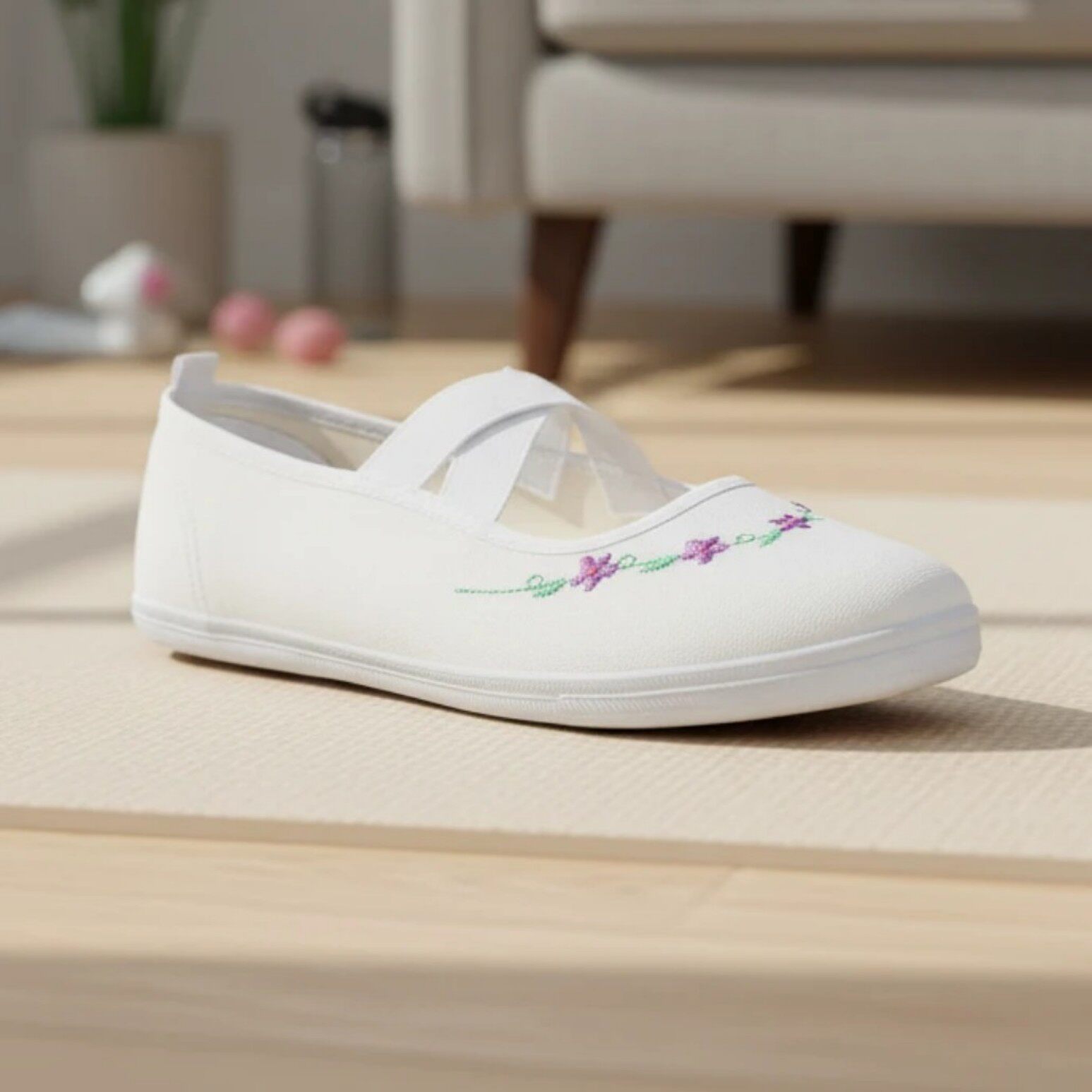 夏季透气一脚蹬绣花小白帆布鞋女
