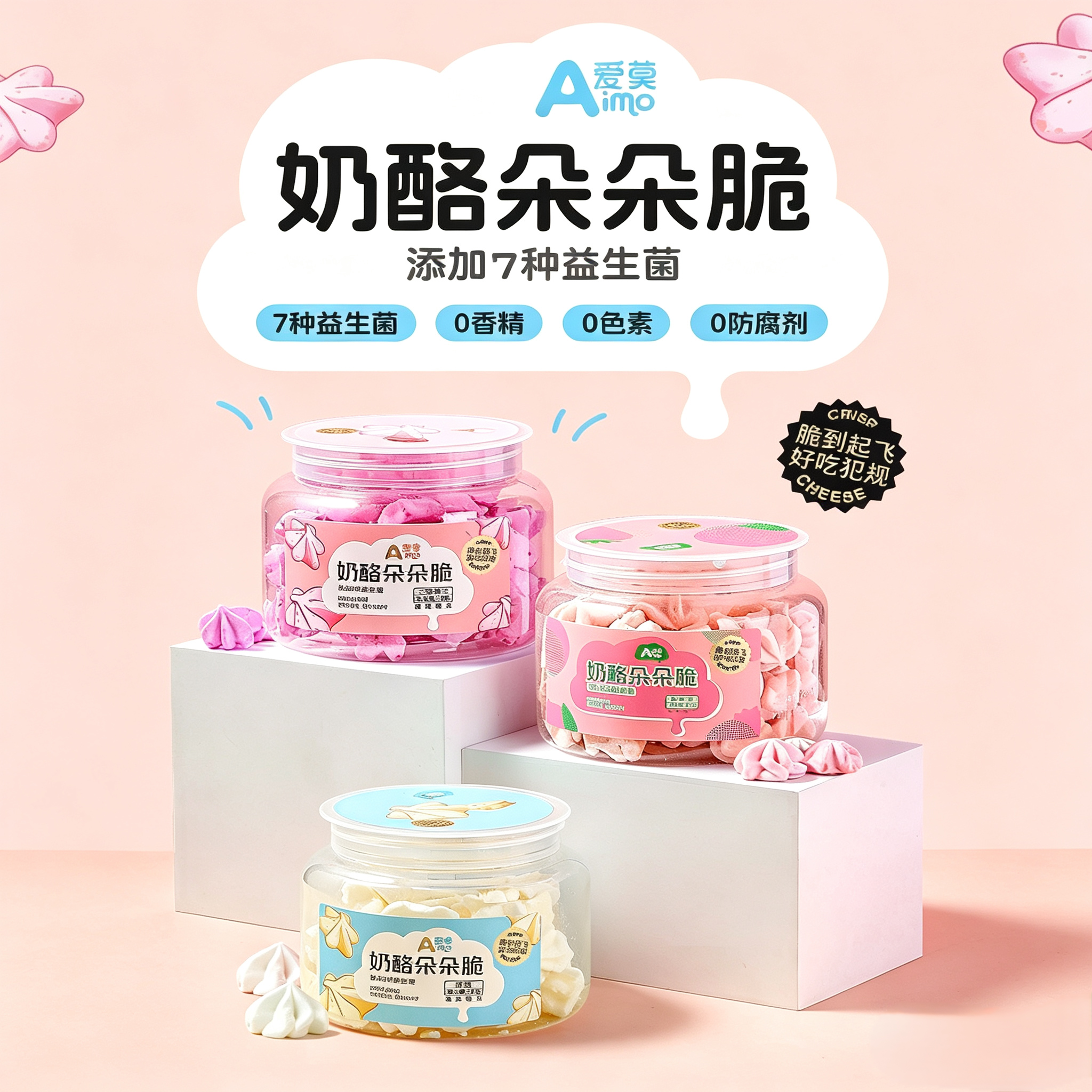 爱莫奶酪朵朵脆宝宝零食儿童健康小零食益生菌芝士饼干奶香浓郁