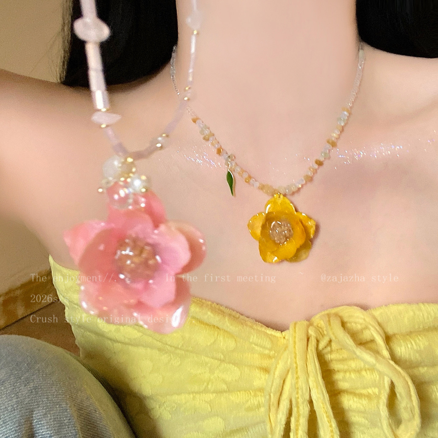 多巴胺花朵串珠项链女小众设计感图片