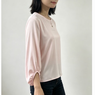 320真丝女装圆领灯笼袖上衣女通勤温柔百搭显瘦气质衬衫