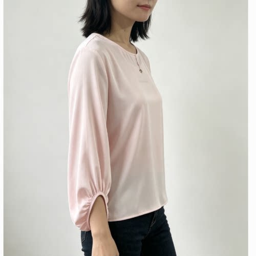 320真丝女装圆领灯笼袖上衣女通勤温柔百搭显瘦气质衬衫