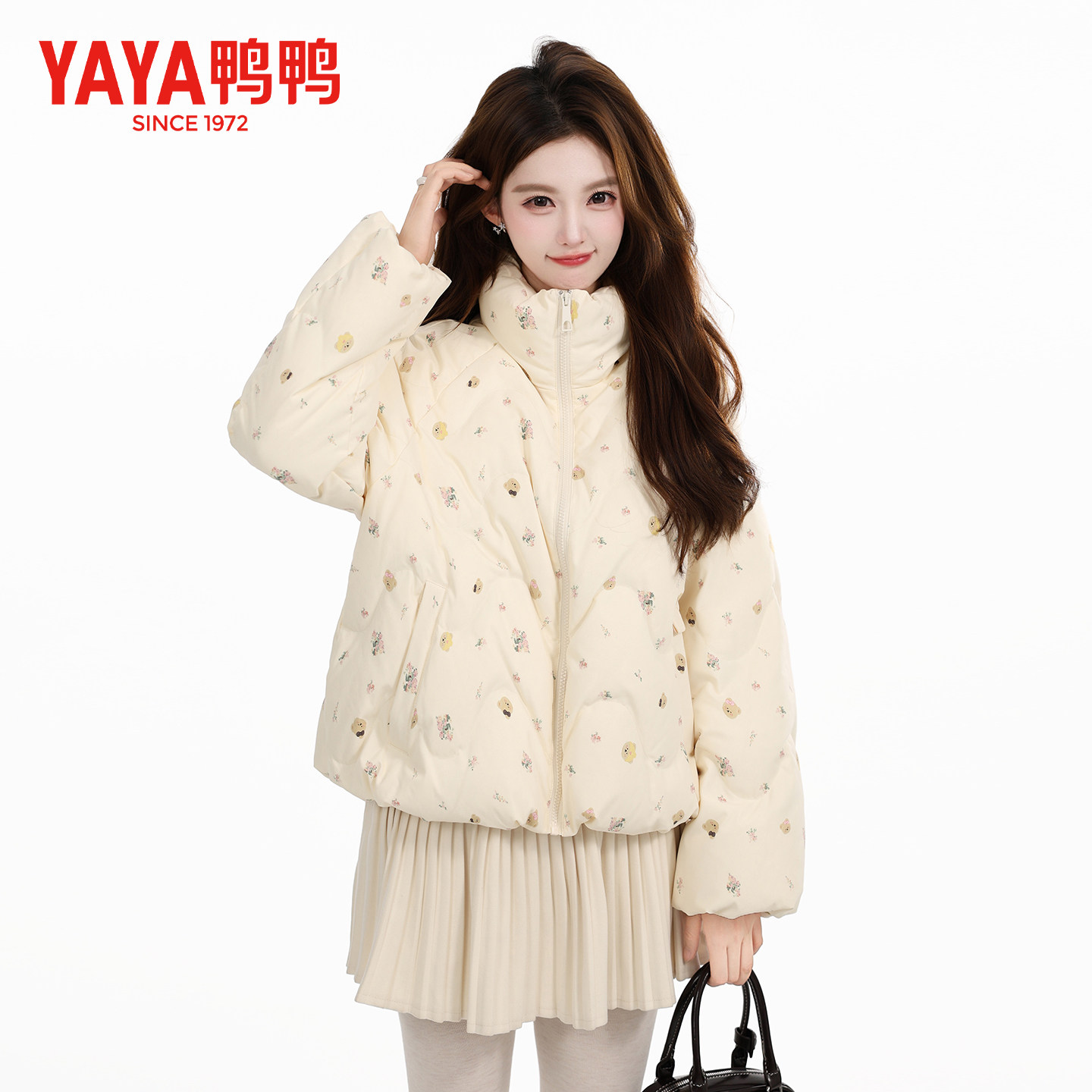 【冰淇淋系列】鸭鸭羽绒服女2026甜美可爱小熊印花款保暖外套冬季