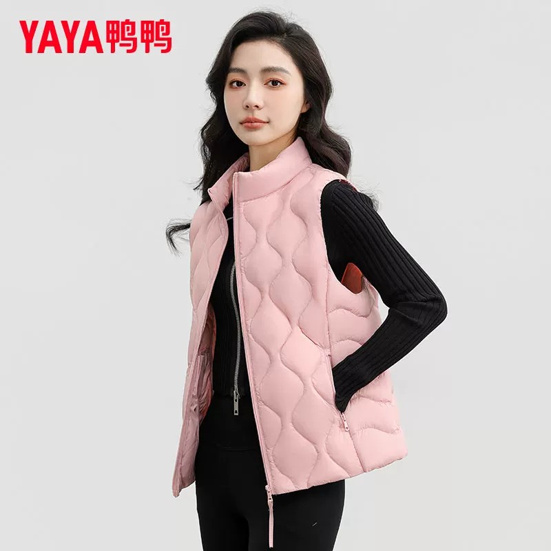 冬季立领粉色羽绒马甲女薄款