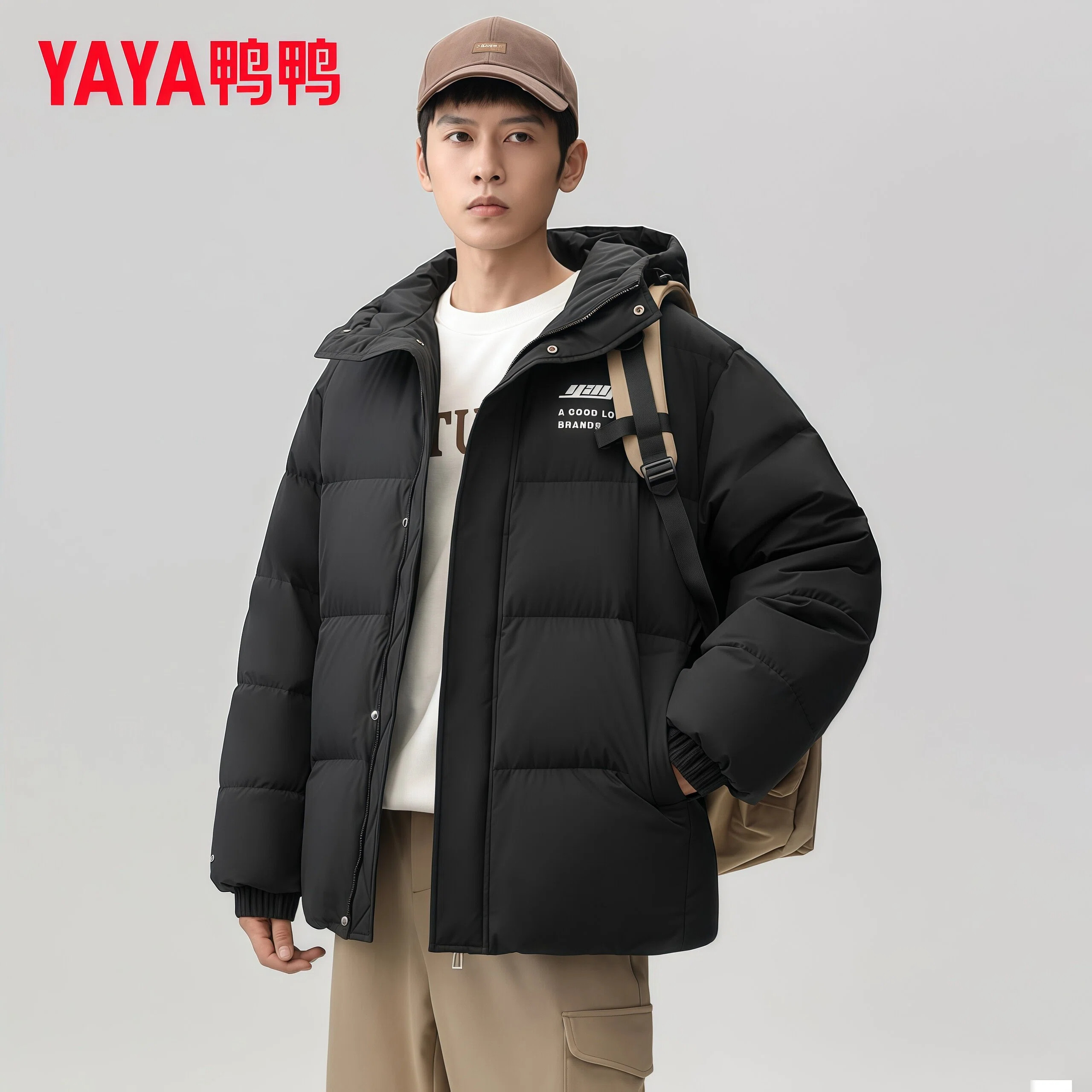 鸭鸭集团旗舰店黑色冬季羽绒服男2026新款秋冬短款休闲减龄外套潮