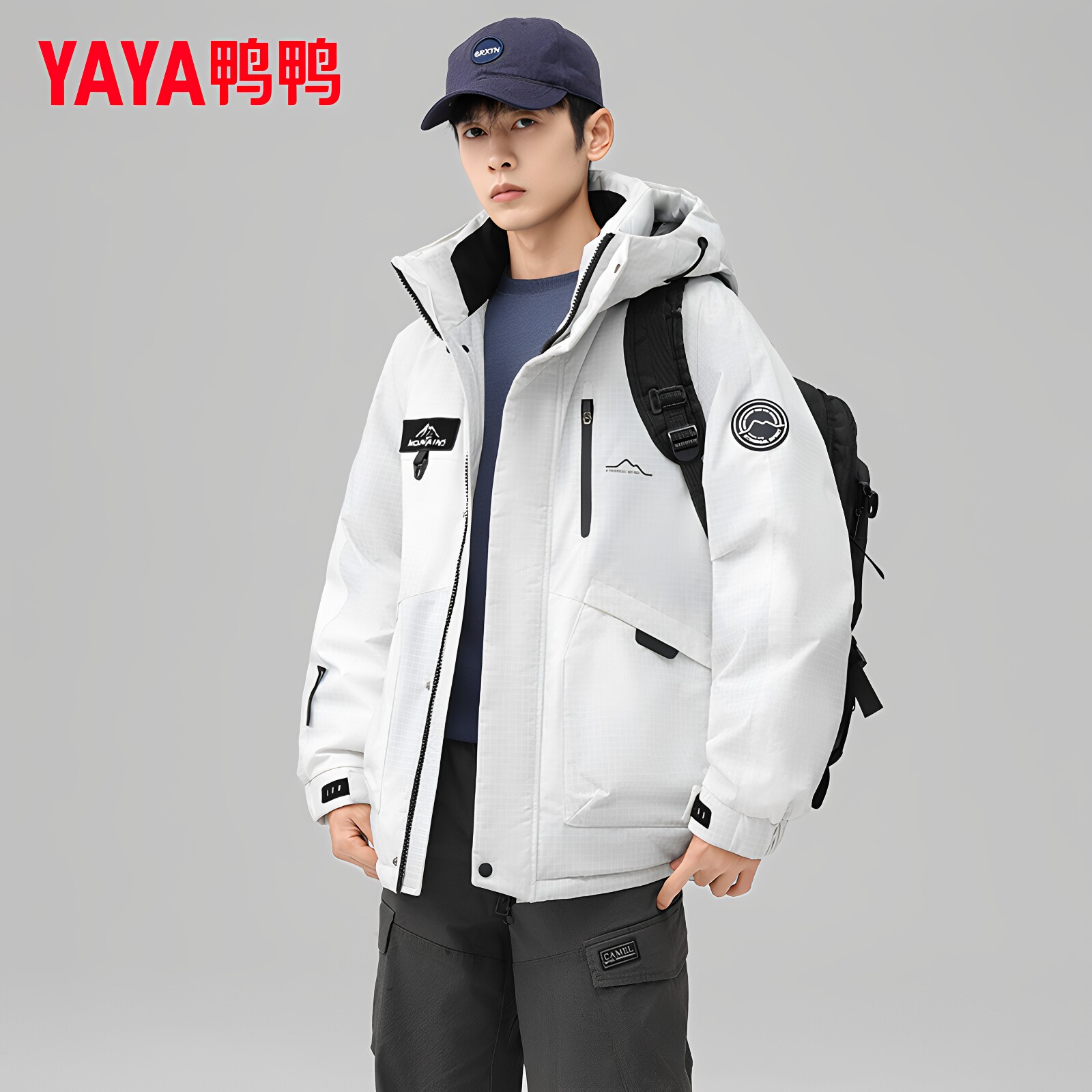 鸭鸭集团旗舰店2026新款冬季男短款羽绒服白户外保暖衣大口袋外套