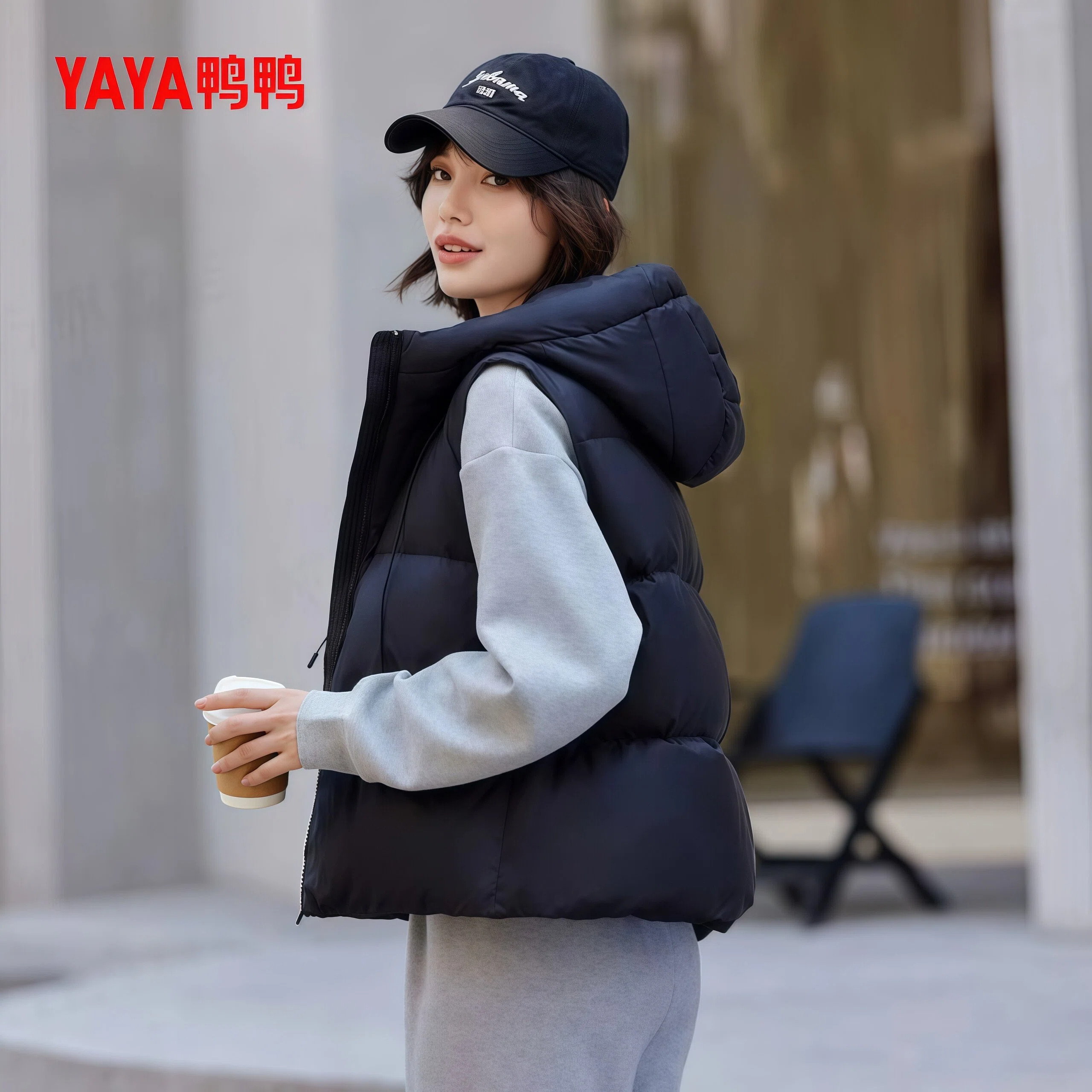 短款小个子女士连帽羽绒马甲女