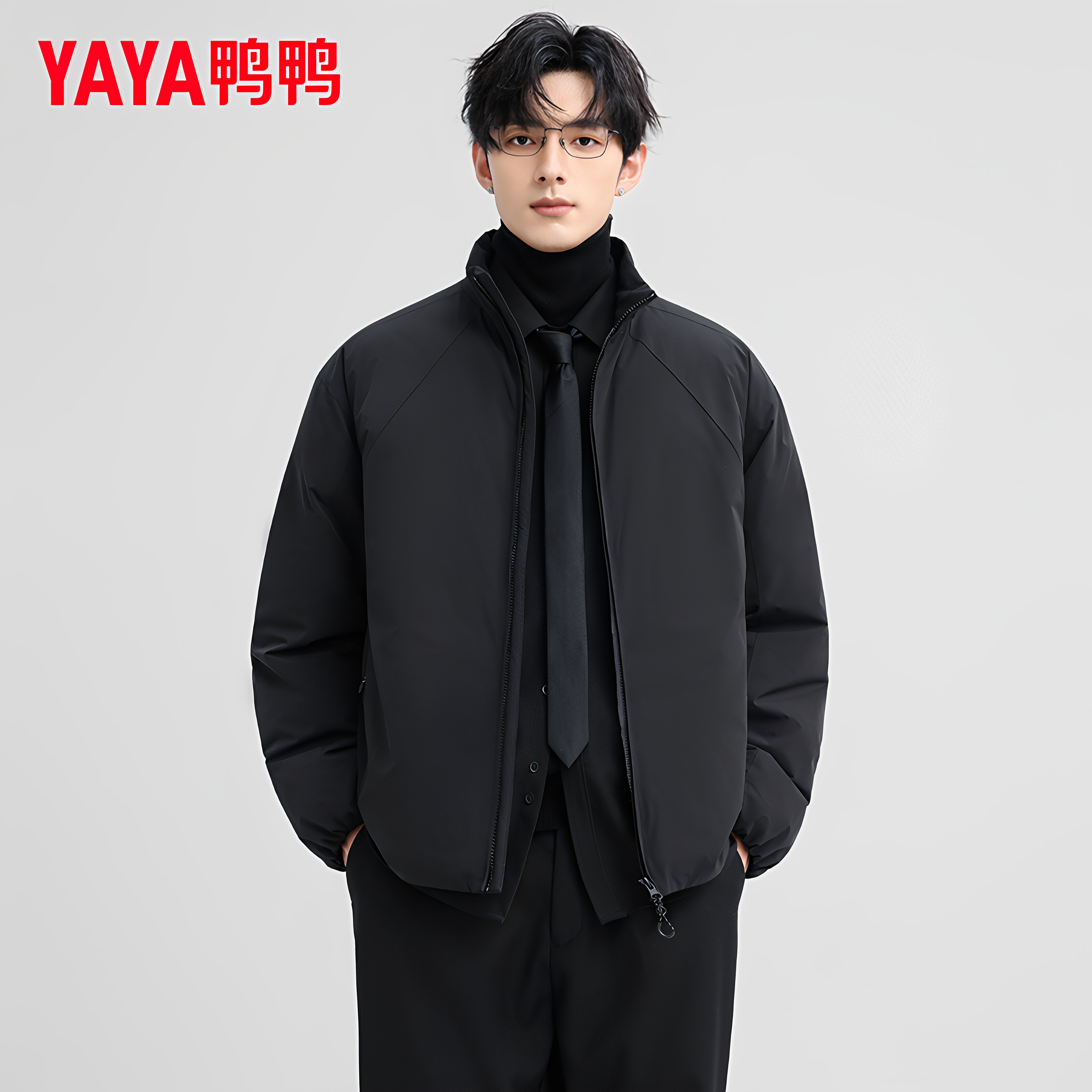 鸭鸭集团旗舰店短款羽绒服男士官方2026年冬立领黑色加厚宽松外套