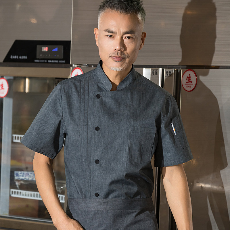 高级厨师服夏季短袖烘焙饭厅西点师厨房专用餐饮套装定制男款