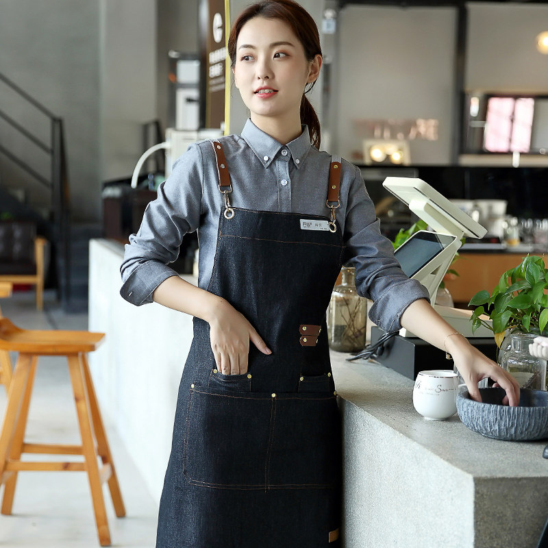 奶茶定制火锅西餐饮酒店收银咖啡厅围裙服务员工作服牛仔网红围裙