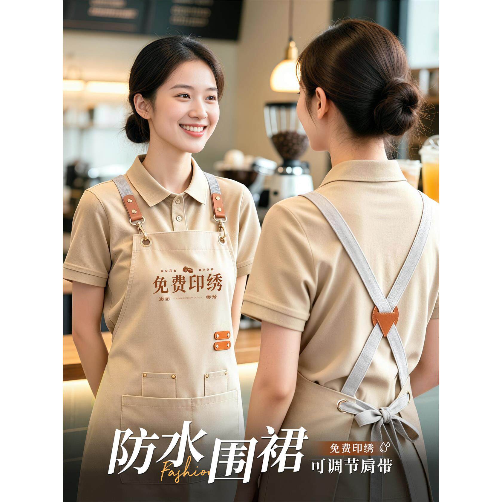 帆布防水围裙定制印字logo餐饮专用烘焙面包奶茶咖啡店工作服围腰
