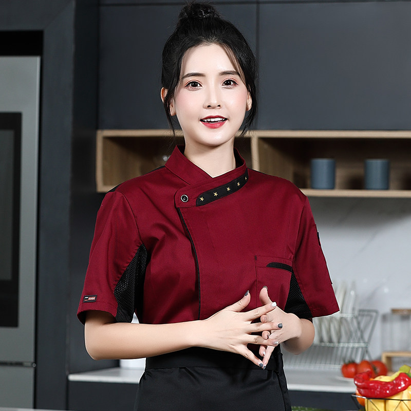 餐饮厨师工作服女夏季透气网短袖西餐厅酒店火锅店后厨房定制工装