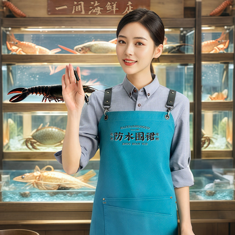 工作服围裙定制logo印字餐饮专用水产海鲜自助饭厅防水帆布围腰女