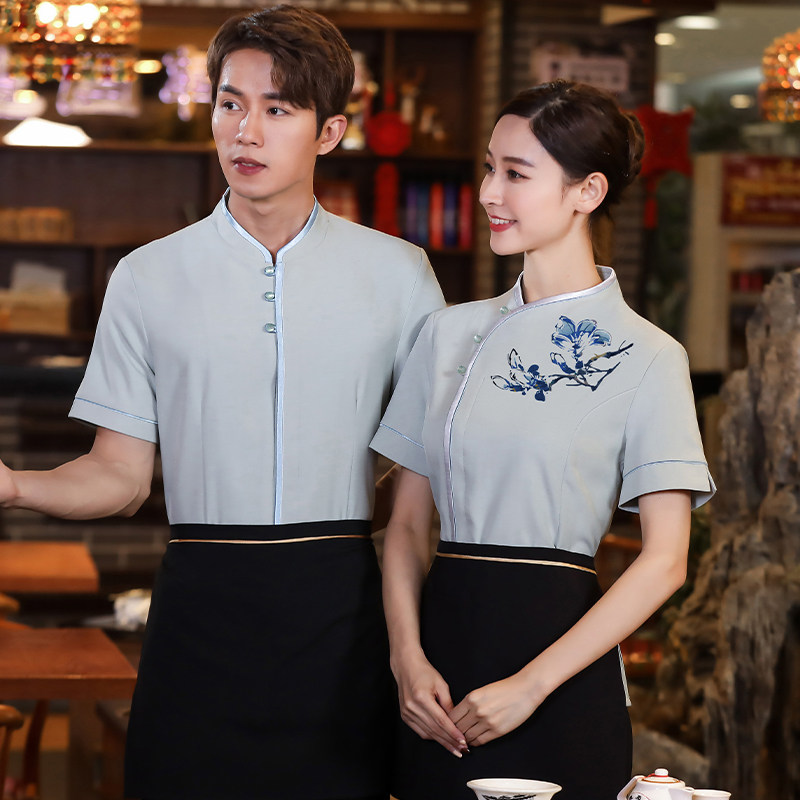 服务员工作服短袖夏季装中式饭厅饭店火锅店高档酒店中国风定制女