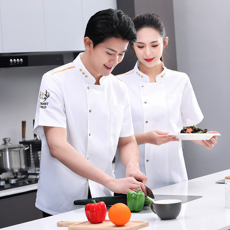 酒店餐饮厨师服男透气短袖中餐厅面馆后厨师工作服定制夏季女工衣
