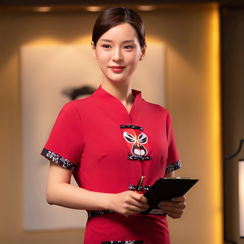 服务员工作服短袖夏季中式餐厅饭店服务员前厅迎宾前台衣服定制女