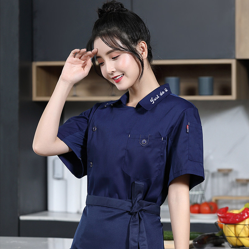 高级厨师服女短袖套装定制幼儿园食堂西餐厅厨房餐饮衣服夏季
