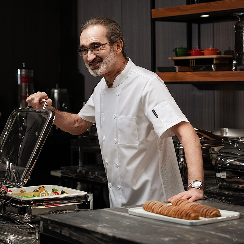 夏季厨师服短袖男透气网定制酒店饭厅后厨烘焙师衣服餐饮套装