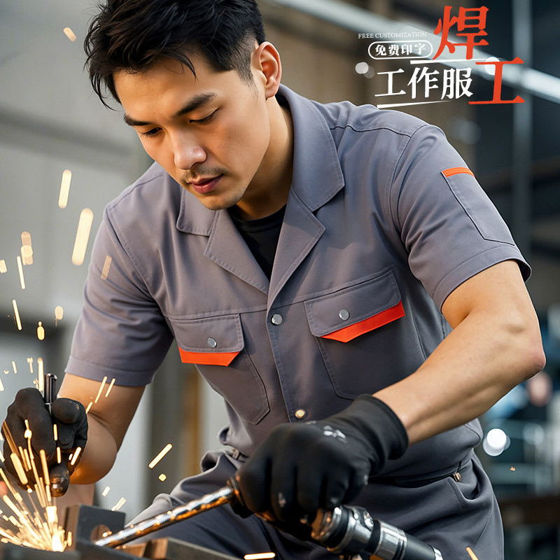 夏季焊工工作服短袖套装男装薄款耐磨汽修机电车间工程劳保服定制