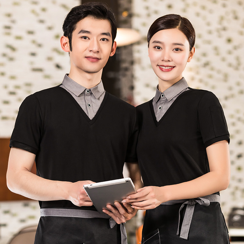 西式饭厅服务员工作服女餐饮酒店饭店咖啡厅夏季衬衫领短袖定制