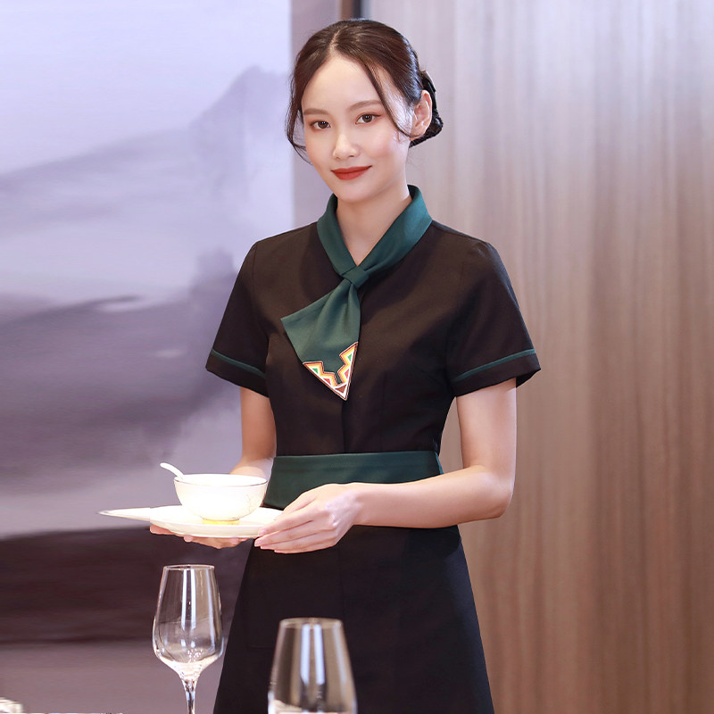 酒店服务员工作服短袖夏季高端餐厅饭店迎宾前台收银员高档定制女