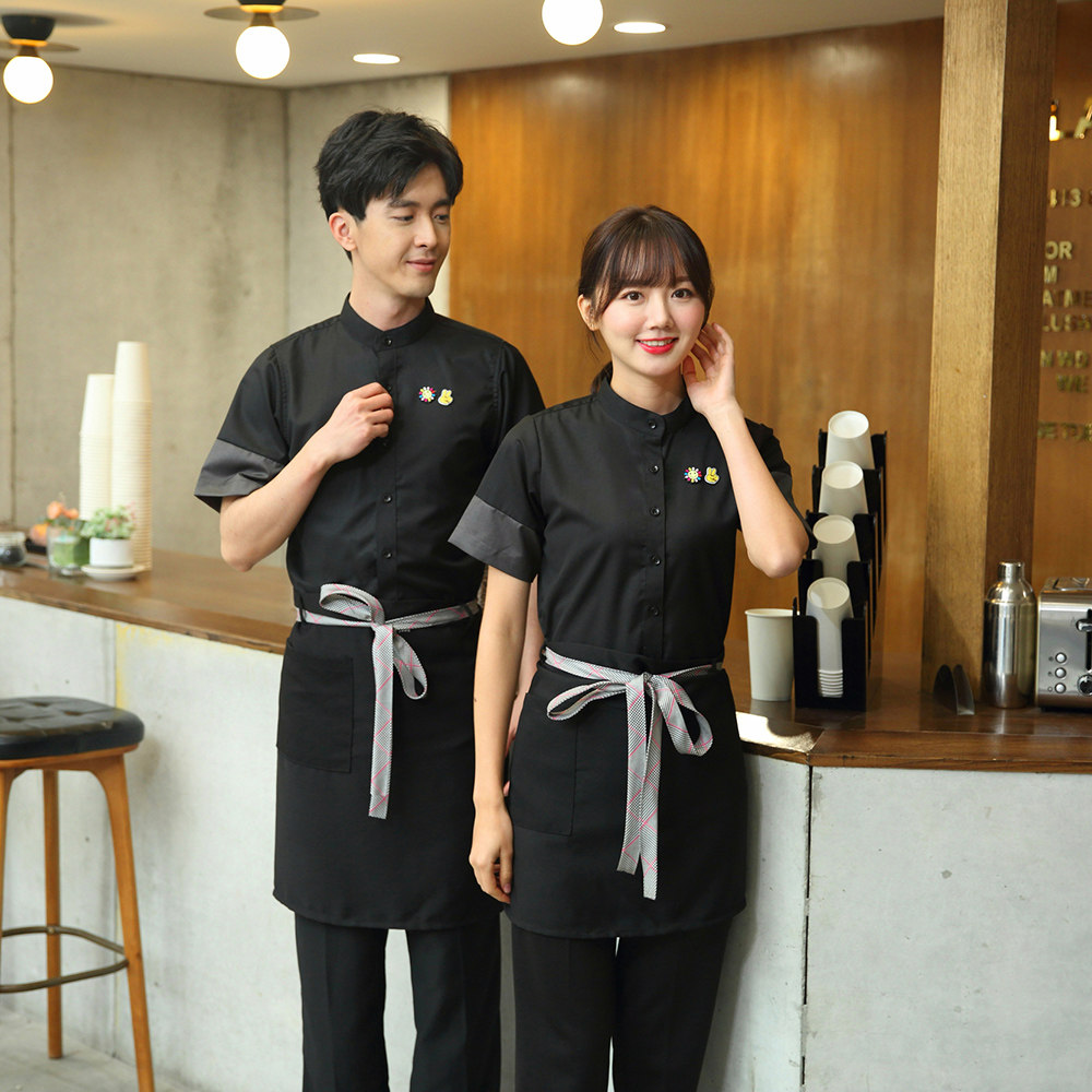 服务员工作服短袖夏季衬衣时尚烧烤店火锅店奶茶店蛋糕房定制男女