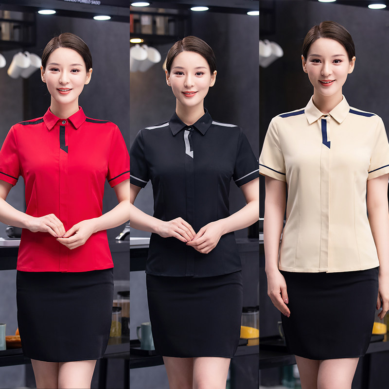 服务员工作服短袖夏季餐饮酒店饭店高档前台收银员迎宾衣服定制女