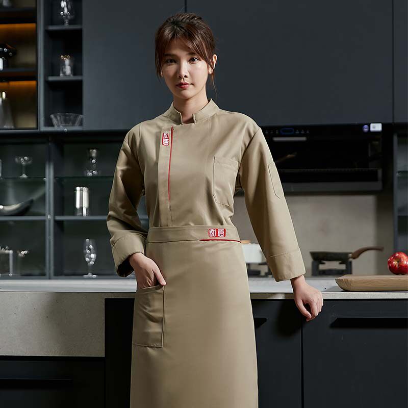 秋冬季厨师服长袖中餐厅饭馆茶楼餐饮厨房工装定制印绣logo女