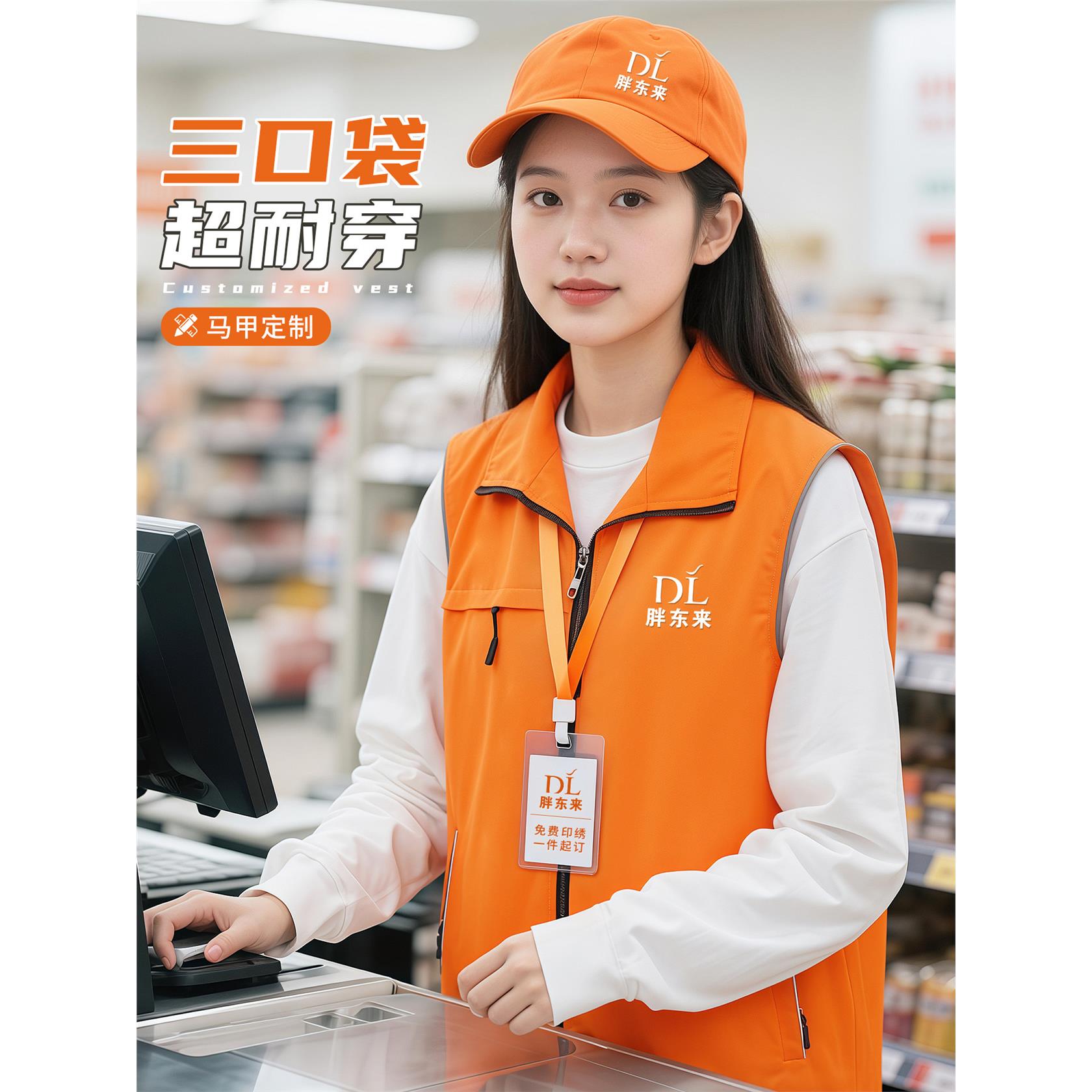 超市马甲工作服定制印logo胖东来导购收银员促销工装背心四季通用