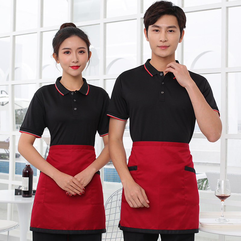 酒店服务员工作服男女士印字咖啡厅酒吧KTV宾馆短袖衬衫T恤工衣夏