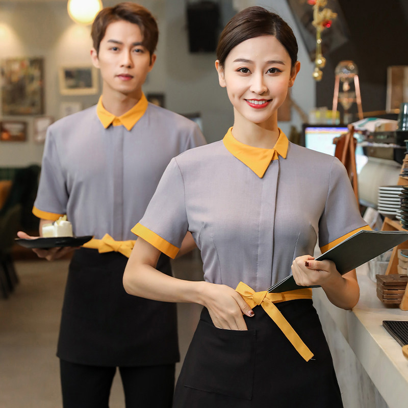 餐饮服务员工作服短袖夏季饭店快餐店火锅店西餐厅定制印logo男女