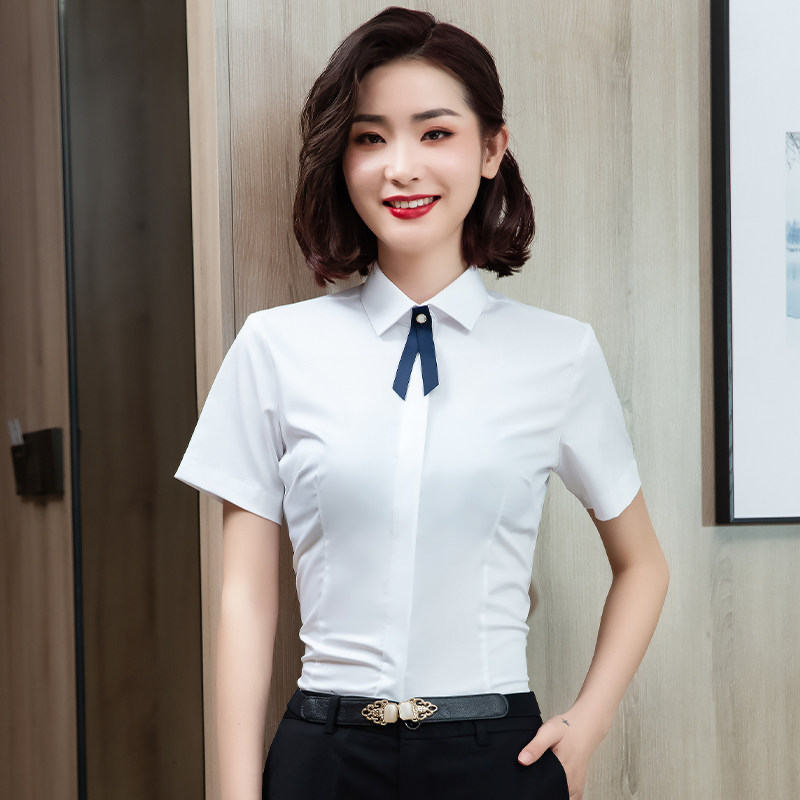 2021年新款职业白衬衫女短袖夏季装女神气质范工装工作服正装衬衣