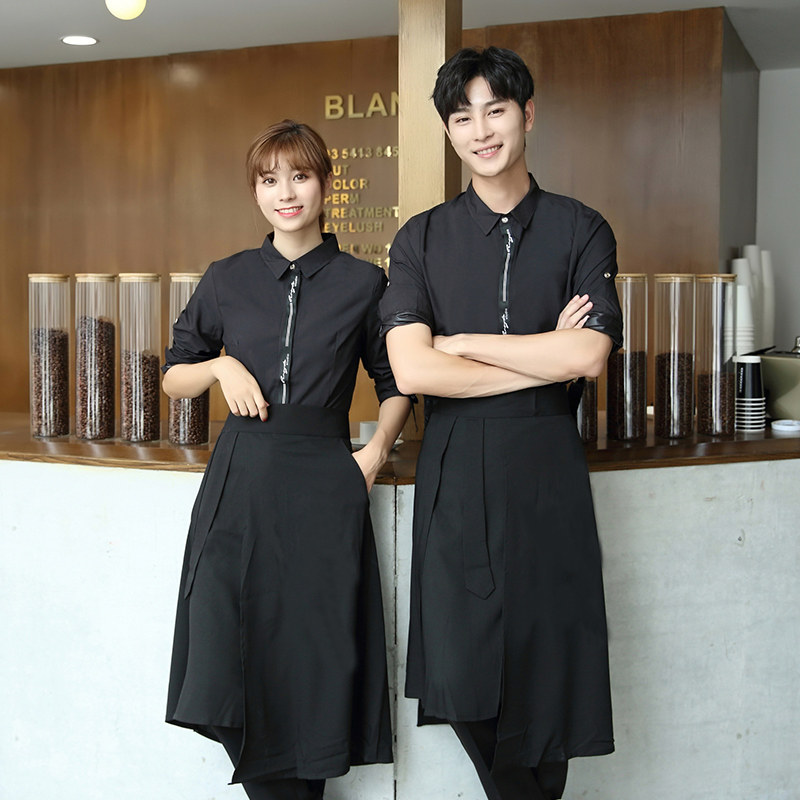 咖啡奶茶店酒店火锅店超市前台收银员服务员工作服女长袖衬衫定制