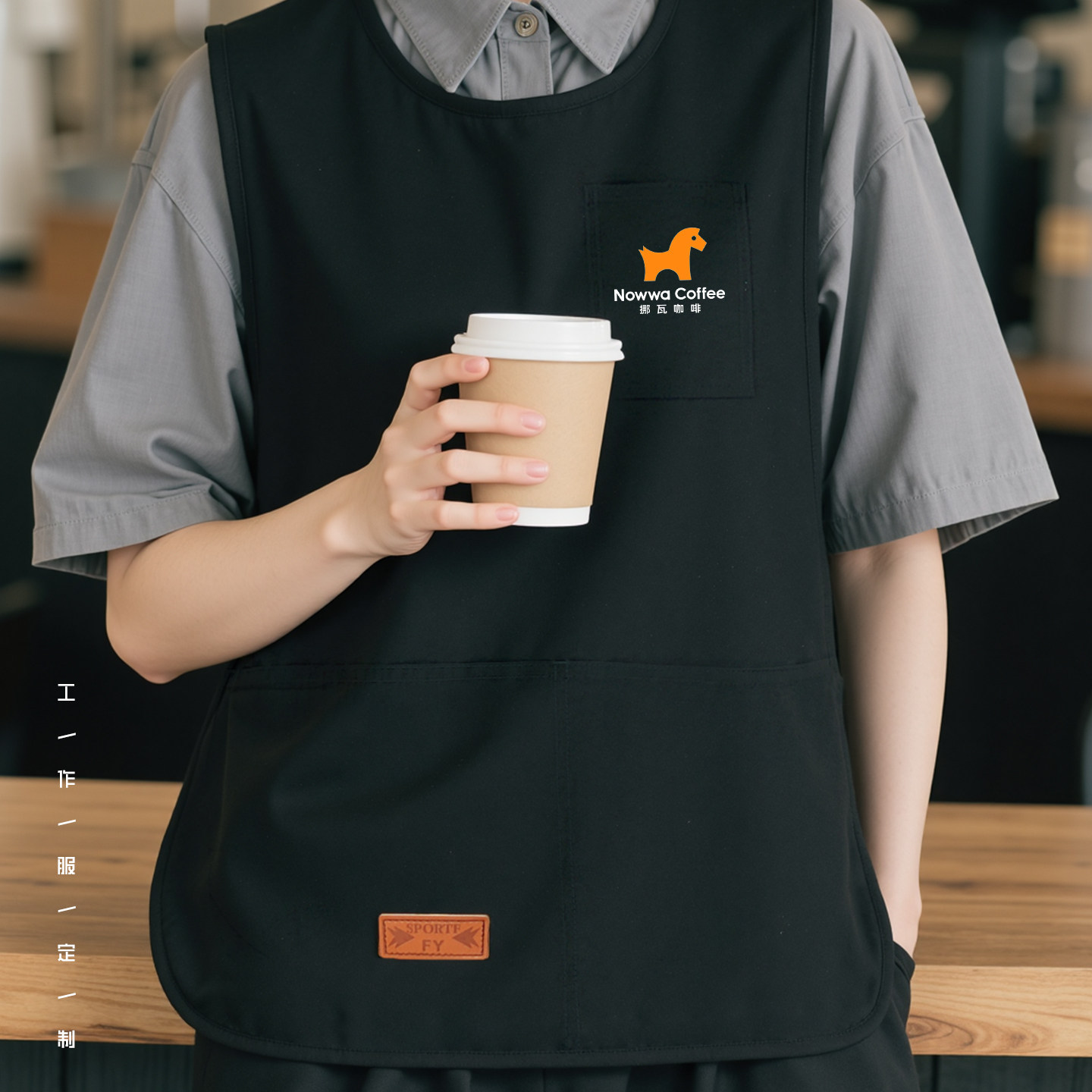 年轻款马甲围裙定制logo印字餐饮专用奶茶咖啡店服务员工作服背心