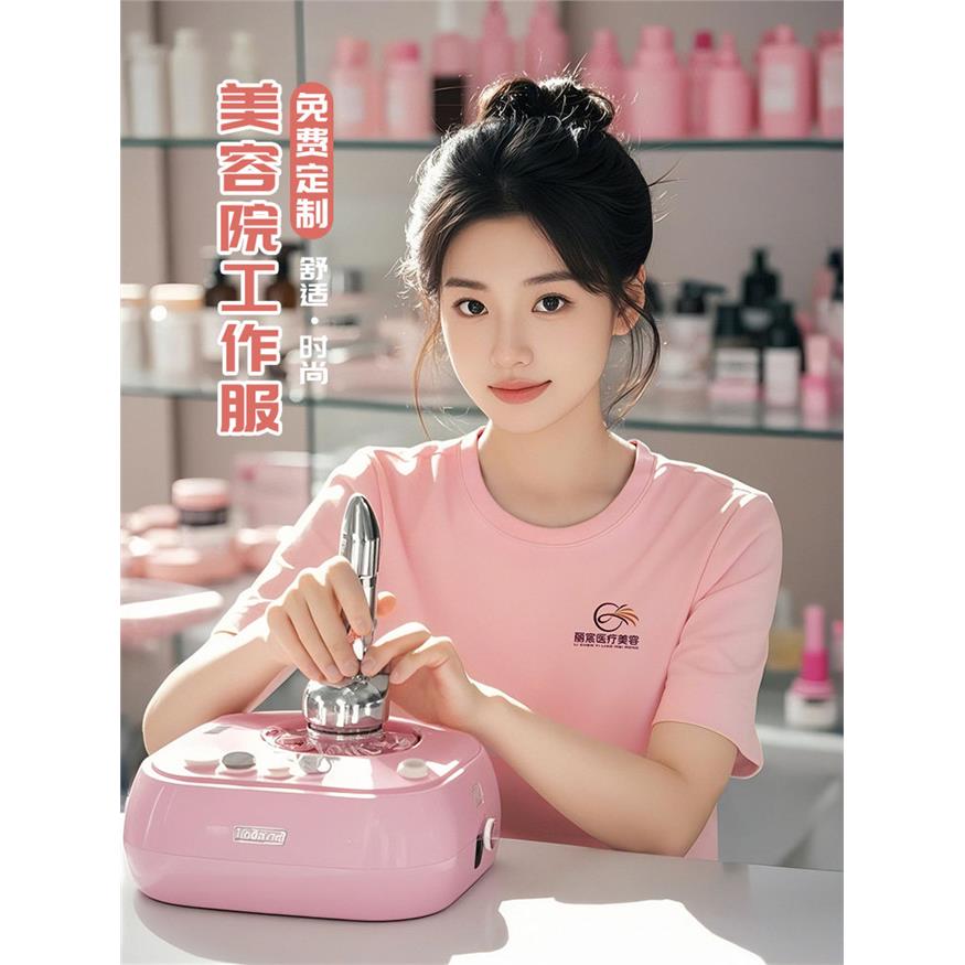 美容院工作服t恤定制母婴幼师美甲美睫店美容师粉色纯棉短袖工装