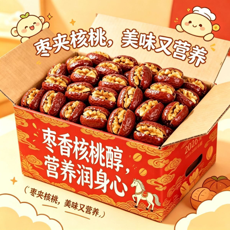 整箱红枣夹核桃坚果枣无核夹心枣夹核桃仁办公室零食独立装小包装