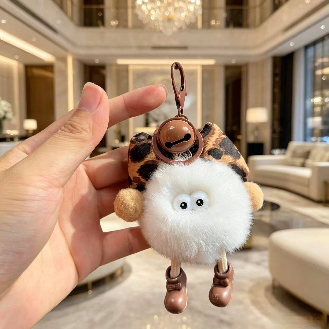 獭兔毛豹纹蝴蝶结汽车钥匙扣