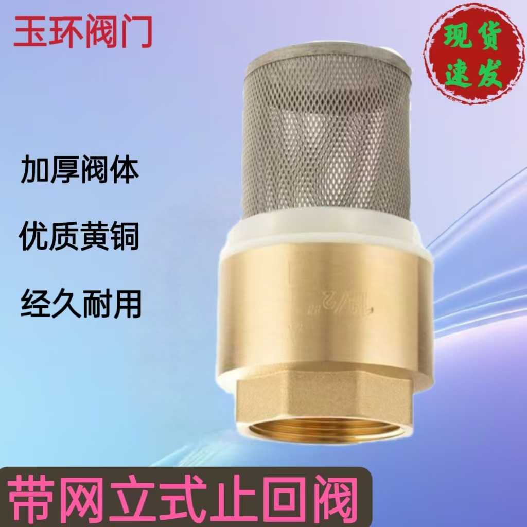 黄铜立式带过滤网止回阀4分内螺纹单向水泵底阀井底带弹簧过滤阀