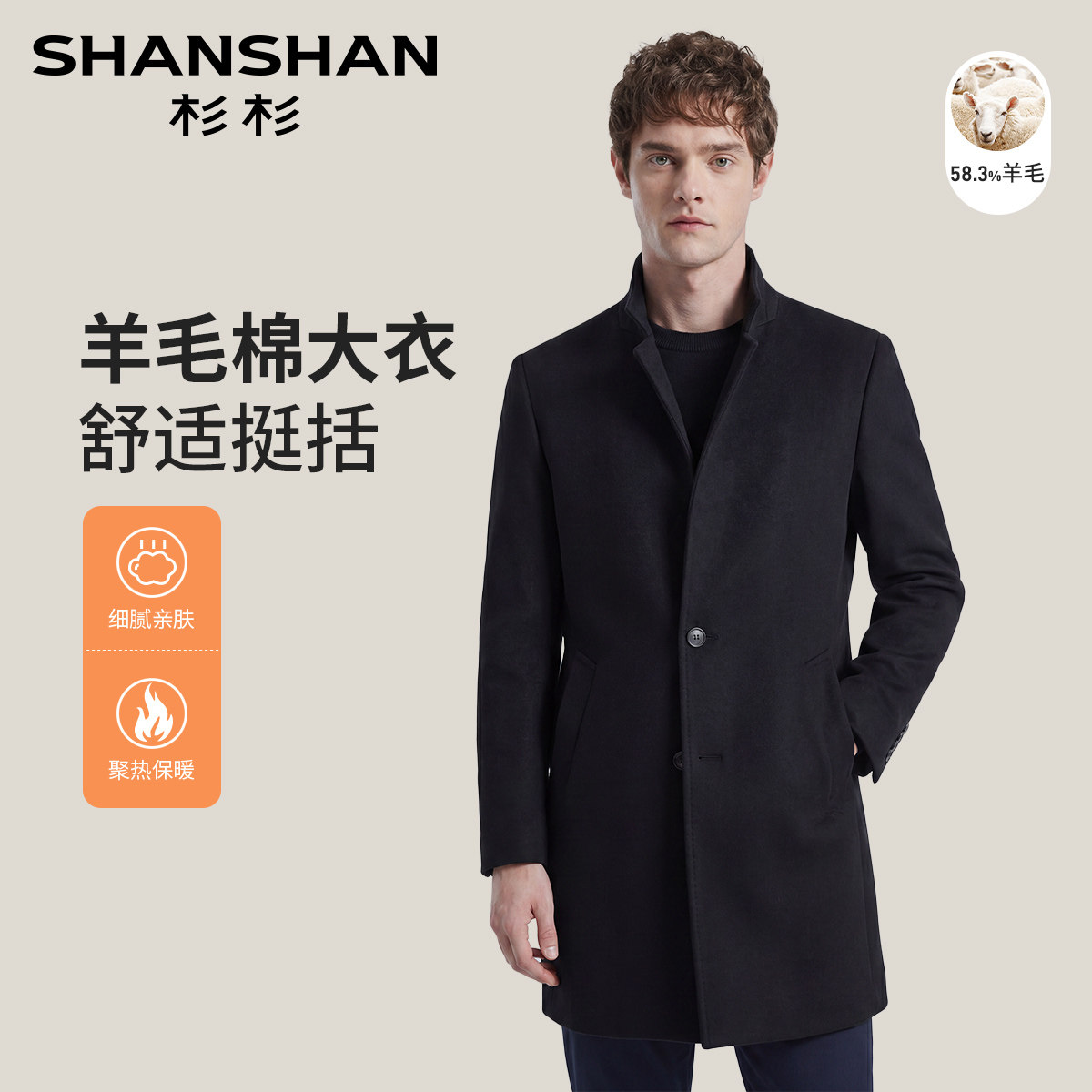 断码清仓【夹棉加厚&58.3%羊毛】杉杉保暖御寒商务男士秋冬棉大衣图片
